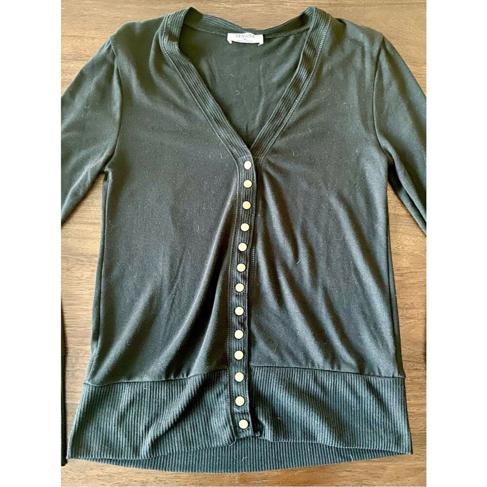 ZENANA Black Button-Front Rib Hem Cardigan - Size XL